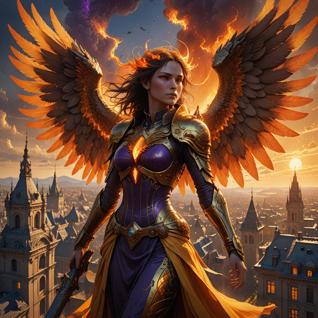 Fiery Angel Soars Amidst Hellish Inferno