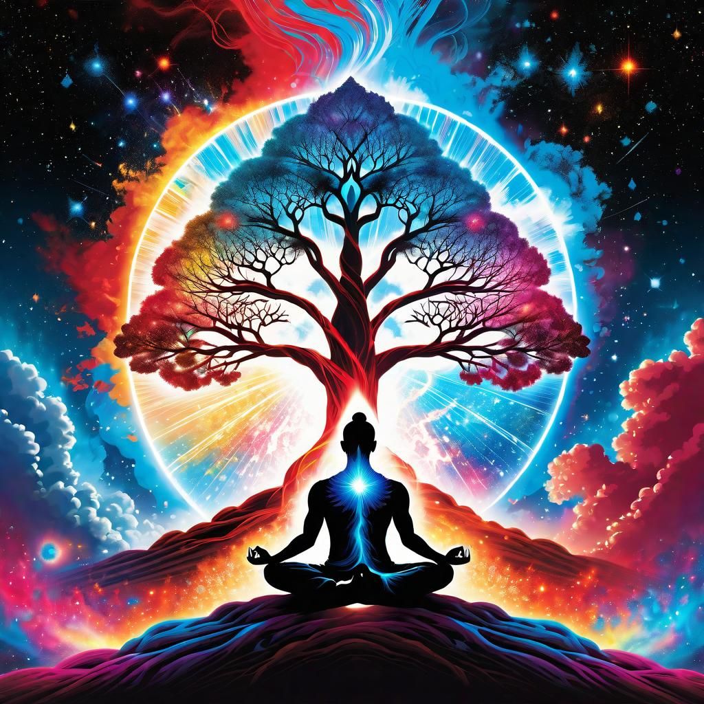 Energy Man Meditating Near Tree of Life