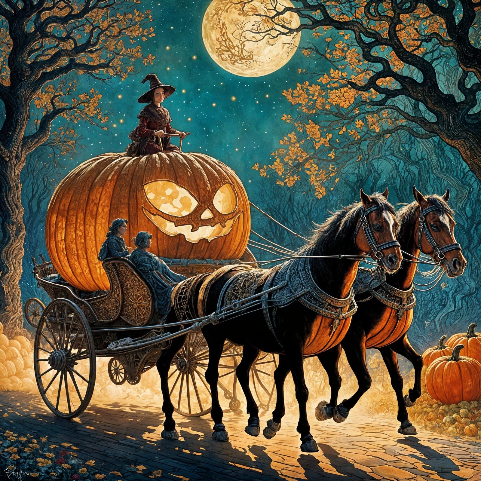 Pumpkin Carriage Ride: Dreamy Digital Painting