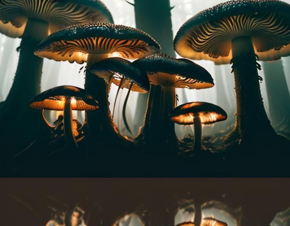 Jellyfish and Toadstools in Misty Forest: Digital Matte Pain...
