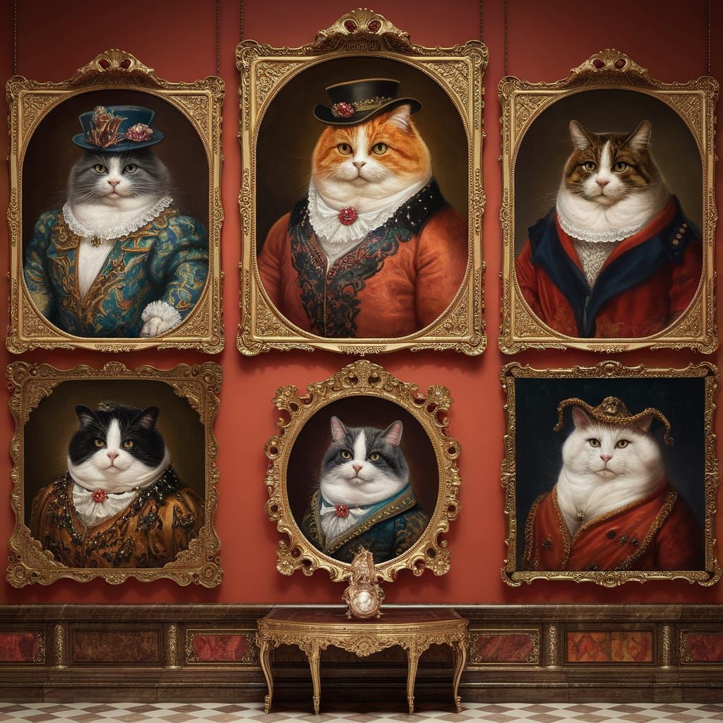Majestic Fat Cats in Opulent Museum Settings