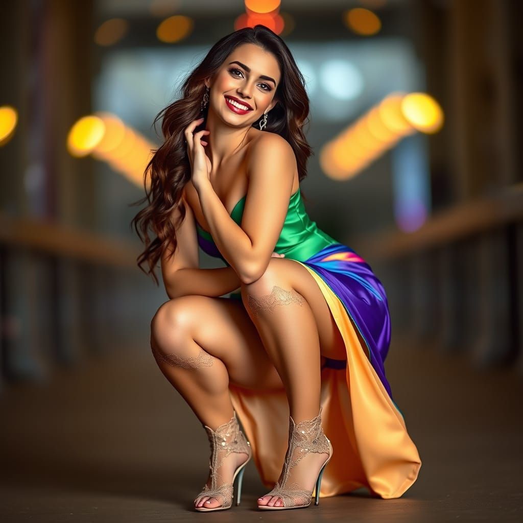 Woman in Colorful Gown with Crystal Heels, Professional Phot...