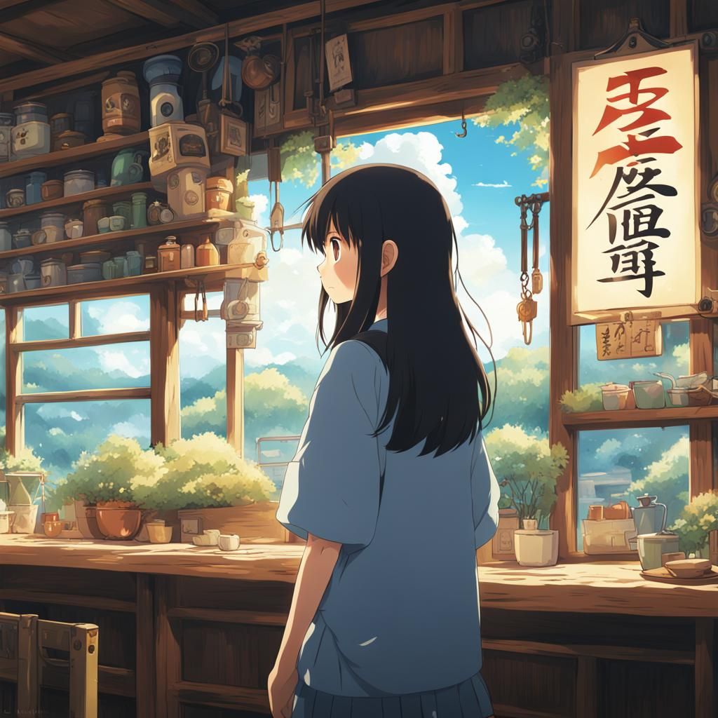 Anime Girl Logo in Studio Ghibli Style