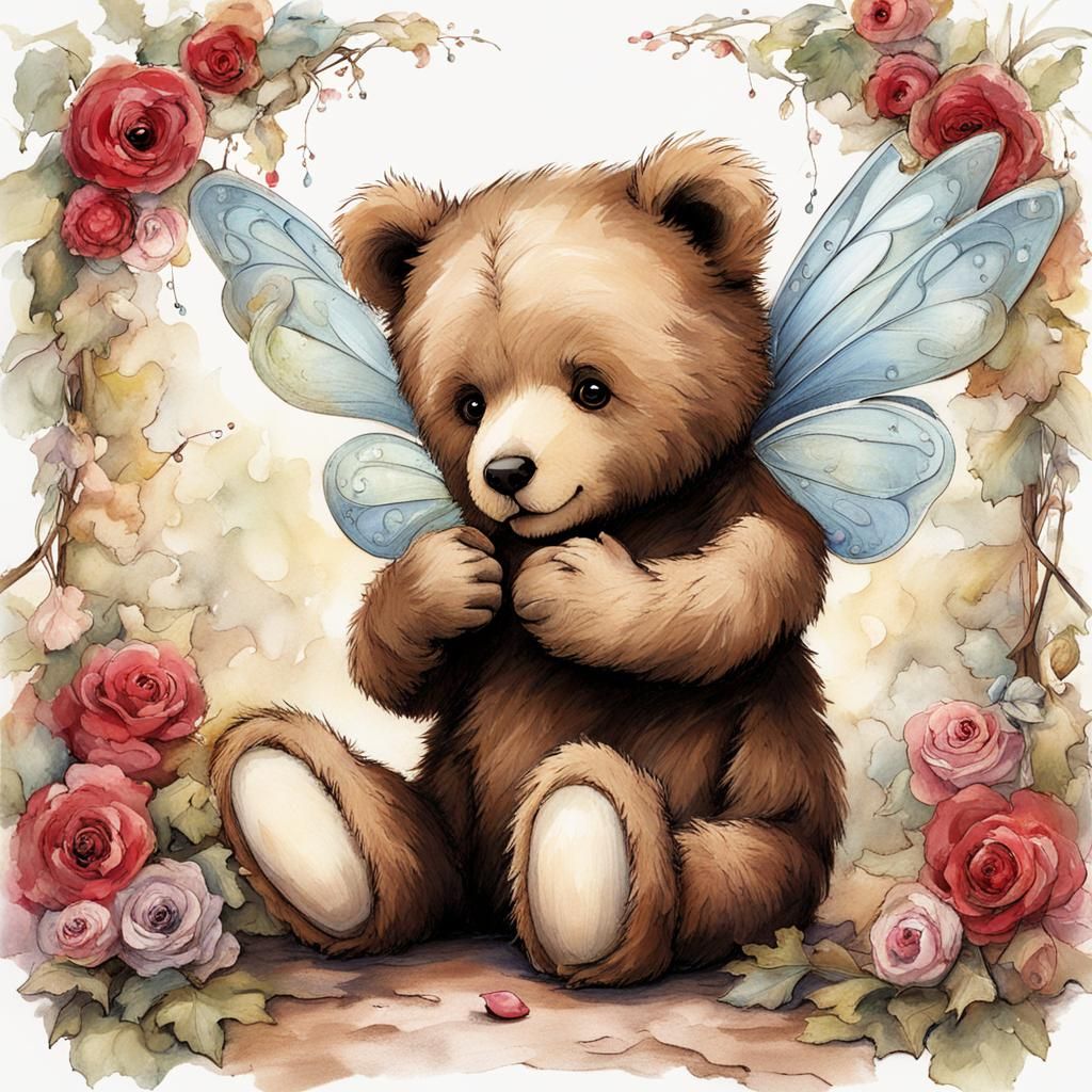 Teddy bear fairy tale heart kiss hugh