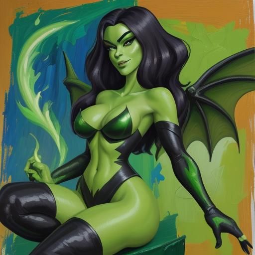 Shego as Dragon in Neo-Impressionist Oil Painting
