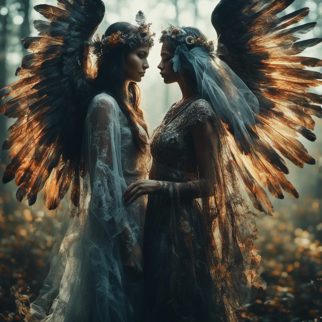 Ethereal Double Exposure: Angel and Ghost Bride