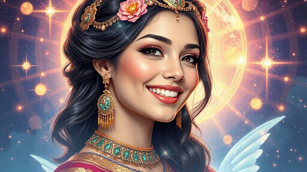 Eastern Woman with Cosmic Headpiece in Astral Illustration