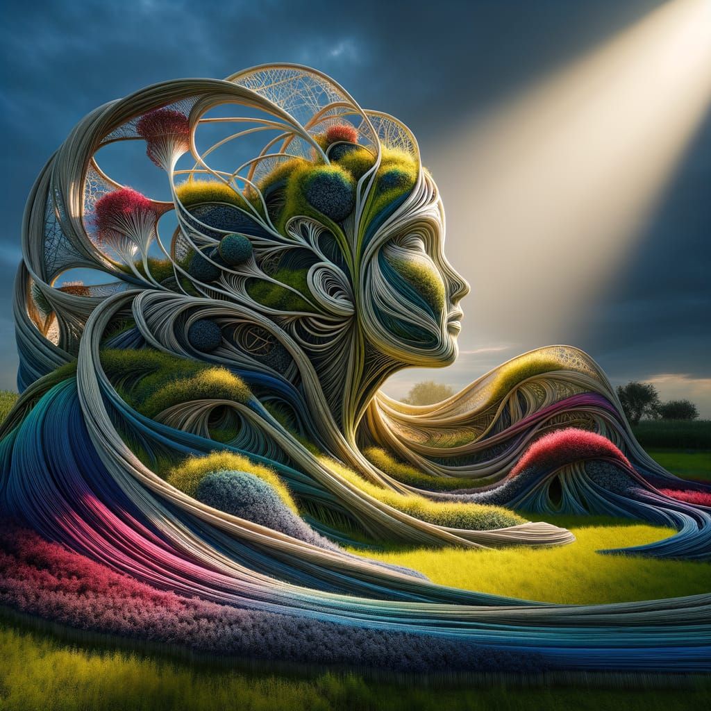 Elaborate Land Art with Woven Textile Threads