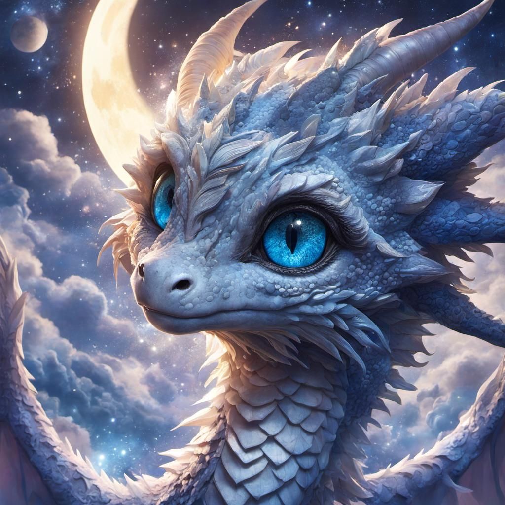 Adorable Moon Dust Dragon Portrait in Anime Style