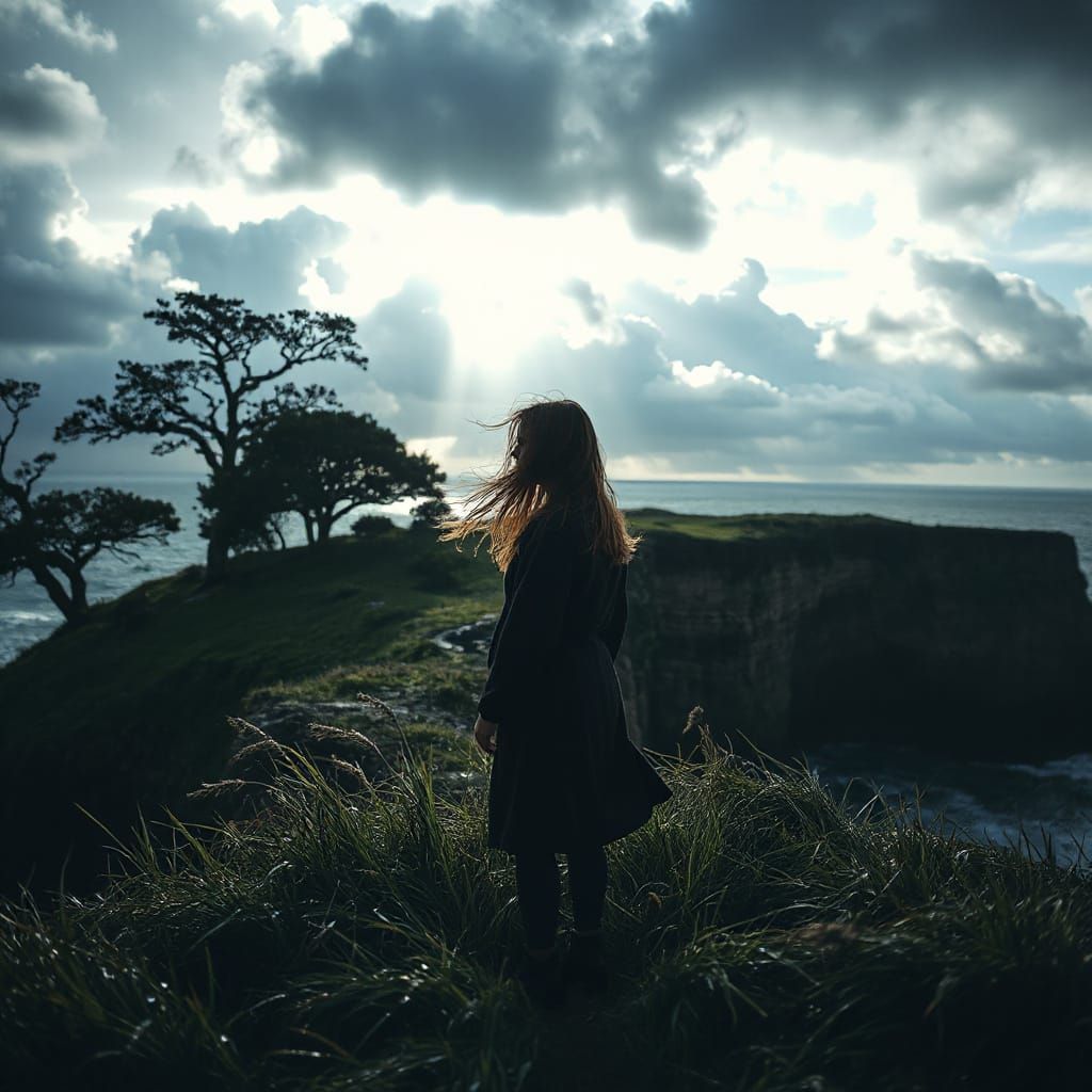 Hyperrealistic Stormy Cliffside Scene in Cinematic Style