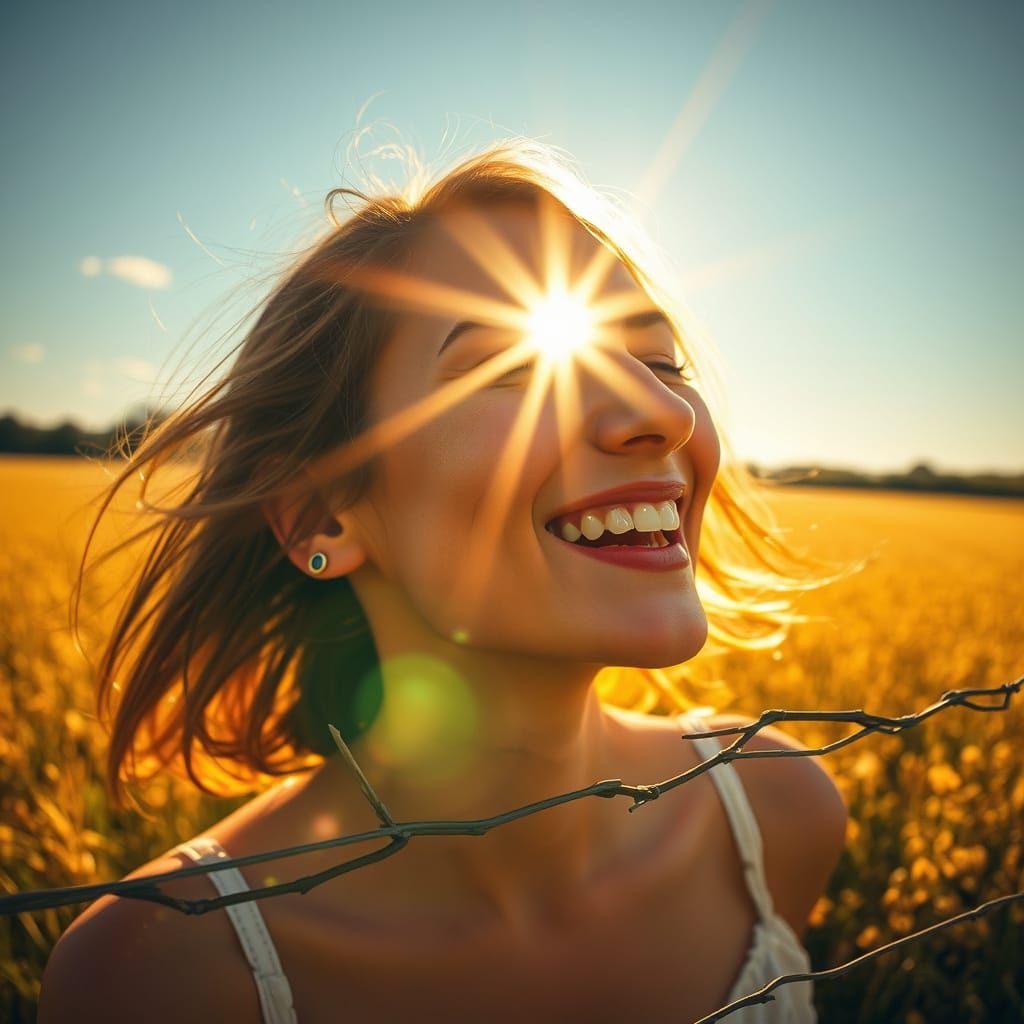 Surreal Double Exposure: Summer Field and Joyful Memory