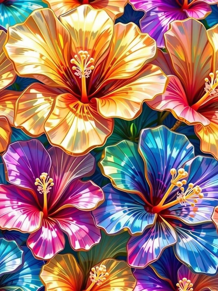 Sparkling Crystal Hibiscus Flowers in Macro Detail