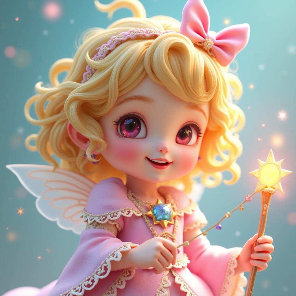 Whimsical Magical Girl in Pastel Hues and Delicate Details
