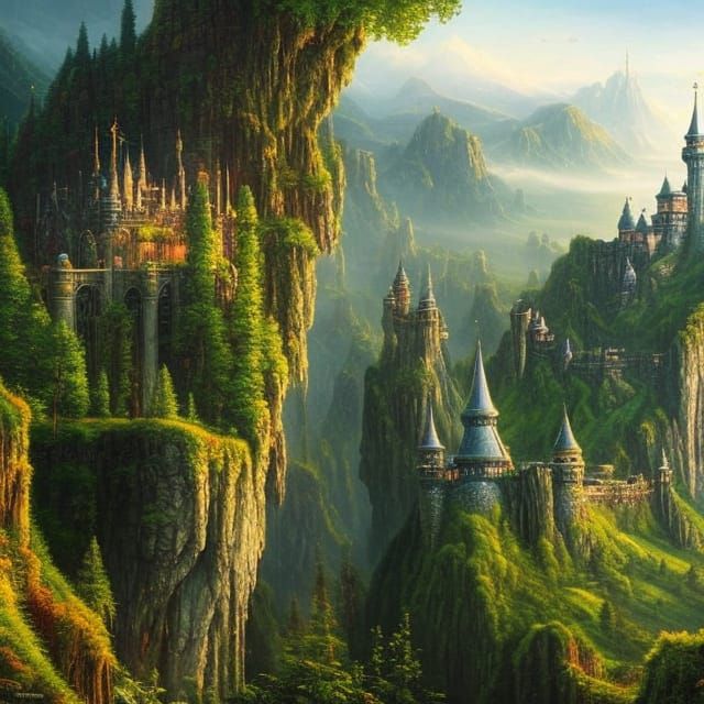 Magical Castle in Mythical Forest Painting