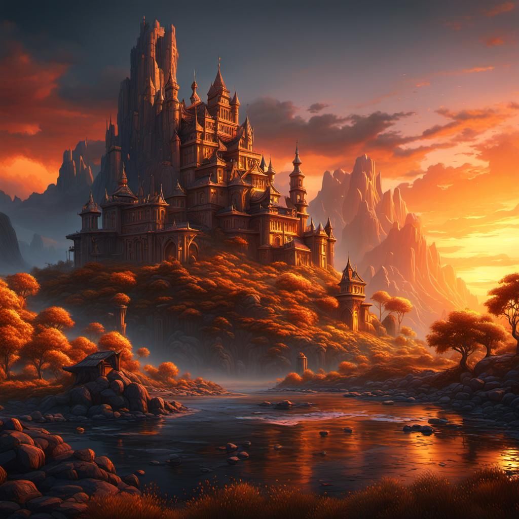 Fantastical Amber Sunset Concept Art