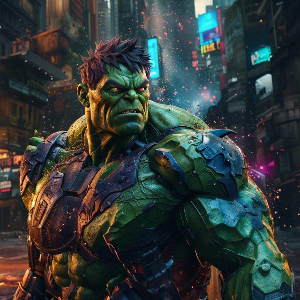 Cyberpunk Hulk in Post-Apocalyptic Marvel Universe