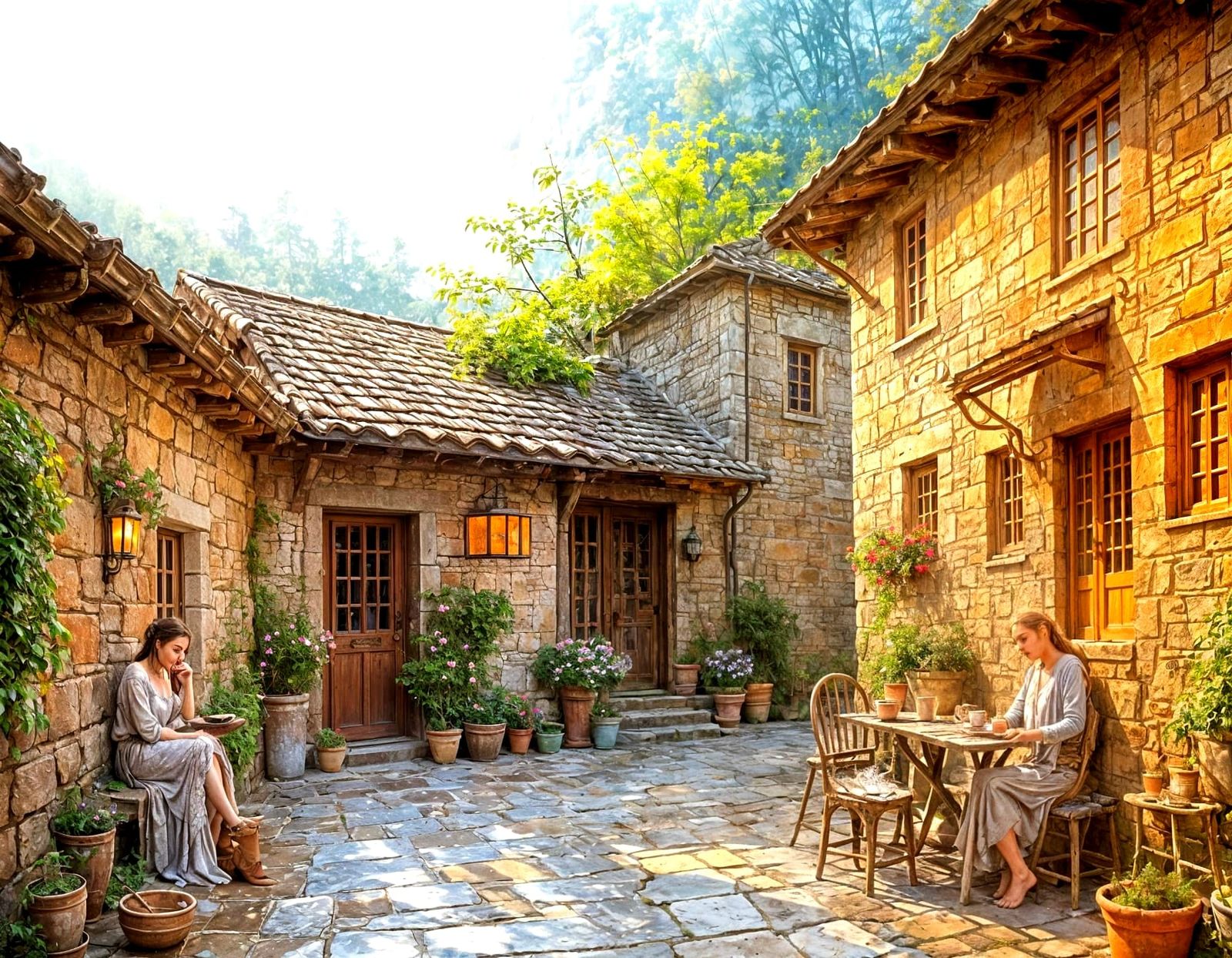 Fairytale Coffee Cup Watercolor Painting