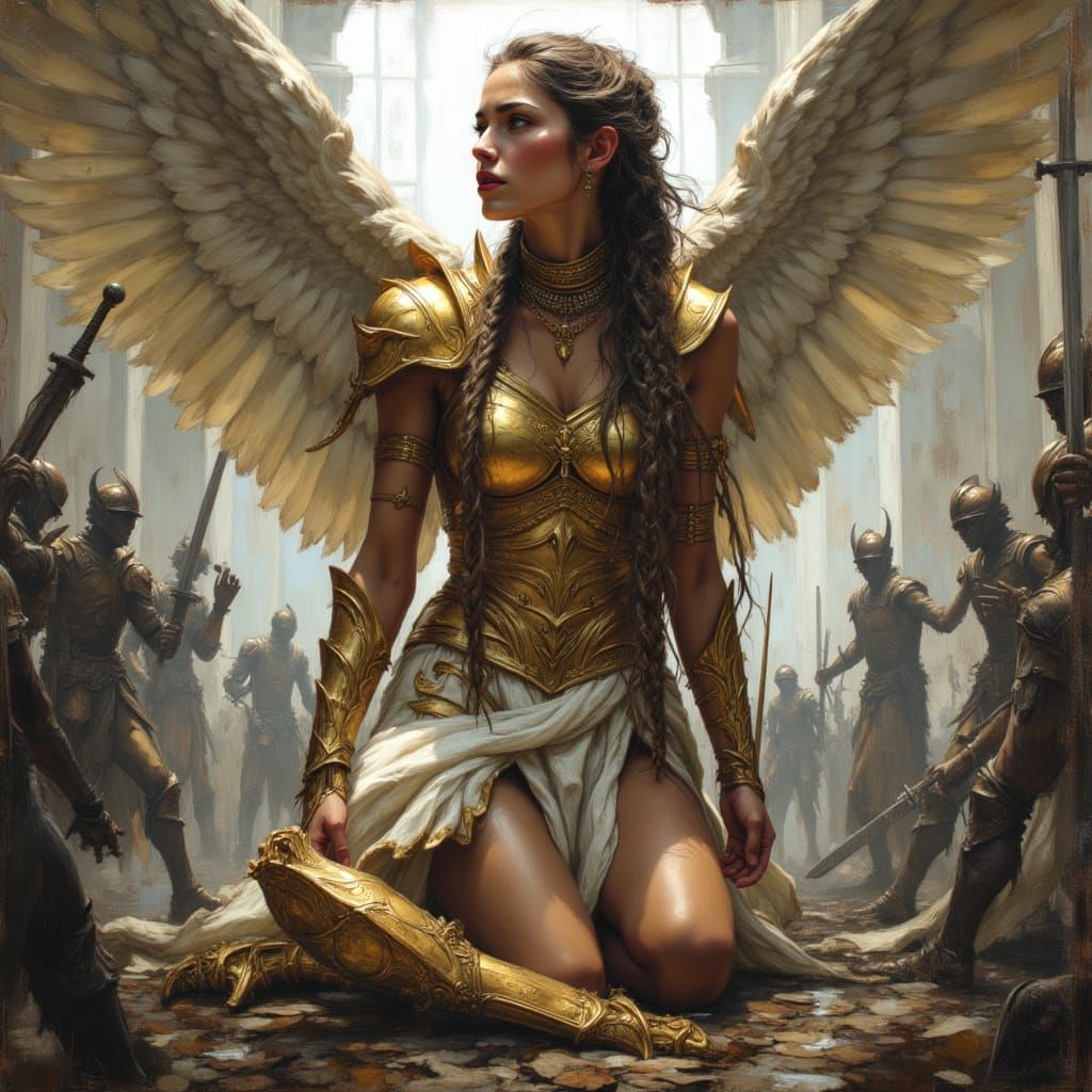 African Goddess in Cyberpunk City, Wounded but Defiant