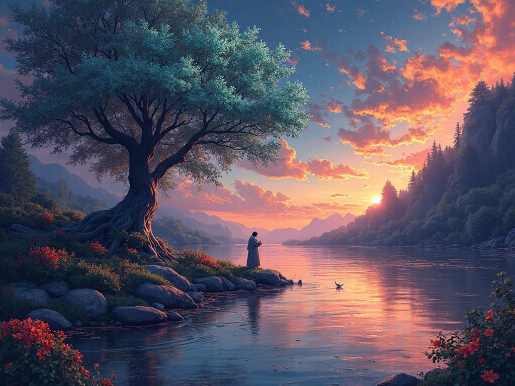 Majestic Stallion Charging Through an Autumn Landscape in Wa...