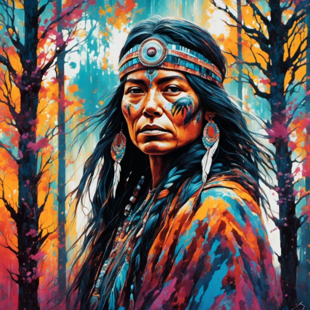 Iridescent Native American Spirit in Graffiti Art