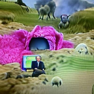 Sheep Hiding From Wolf in Mordor Landscape