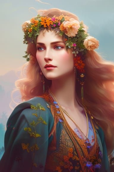 Zemyna: Slavic Mother Earth in Art Nouveau Style