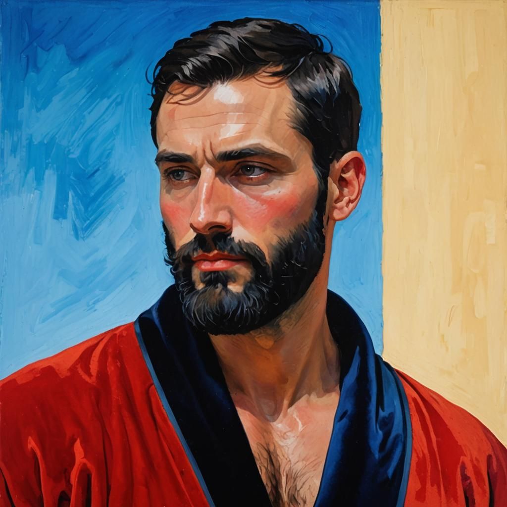 Neo-Impressionist Portrait of Man in Velvet Robe