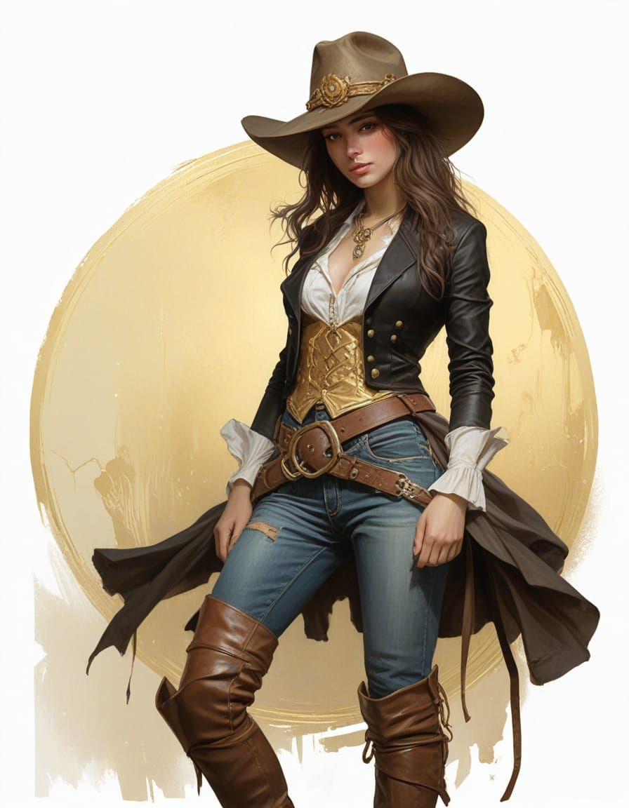 Cowgirl Beauty in Golden Oil Painting Style