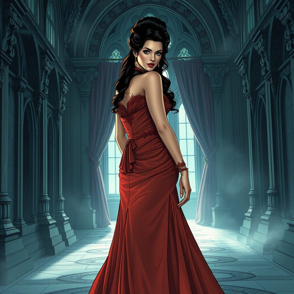 Elegant Victorian Lady in a Gothic Grand Chamber