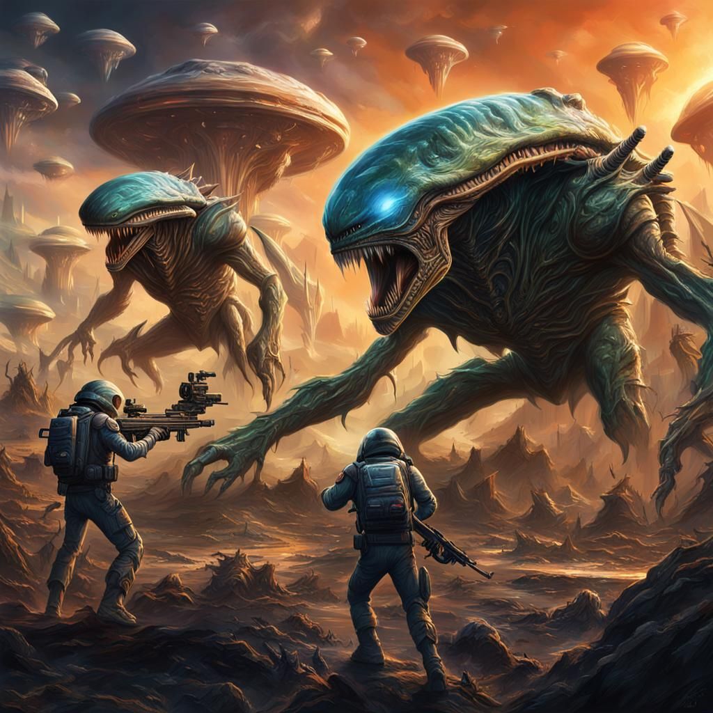 Aliens Defend Their Planet in Hyperrealistic Splash Art