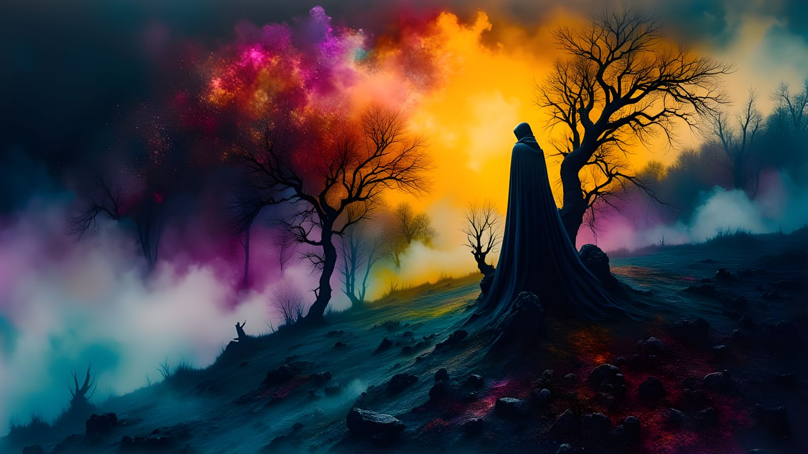 Abstract Alcohol Ink Night Sky with Fiery Accents