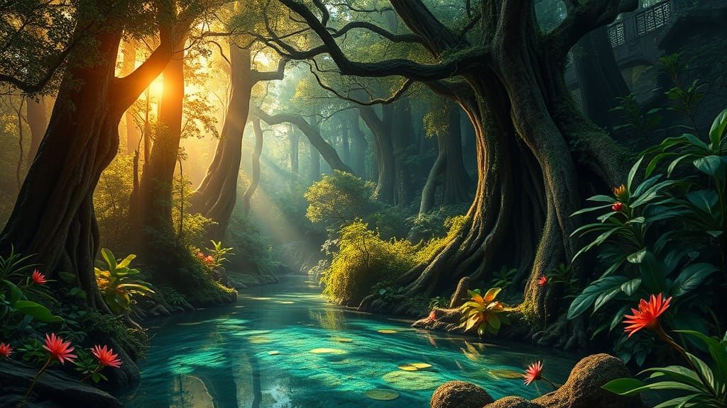 Ancient Forest Radiates Warm Ethereal Light