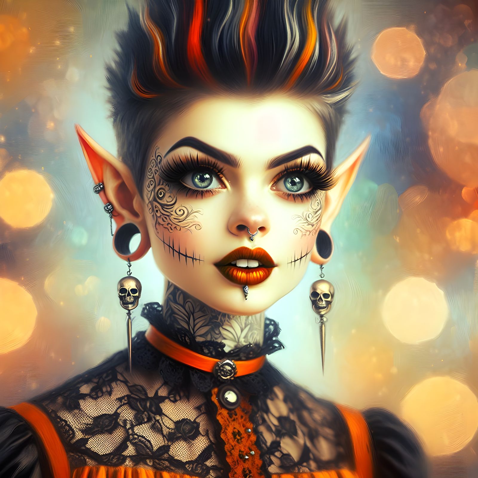 Halloween Elf Portrait in Oil Painting Style