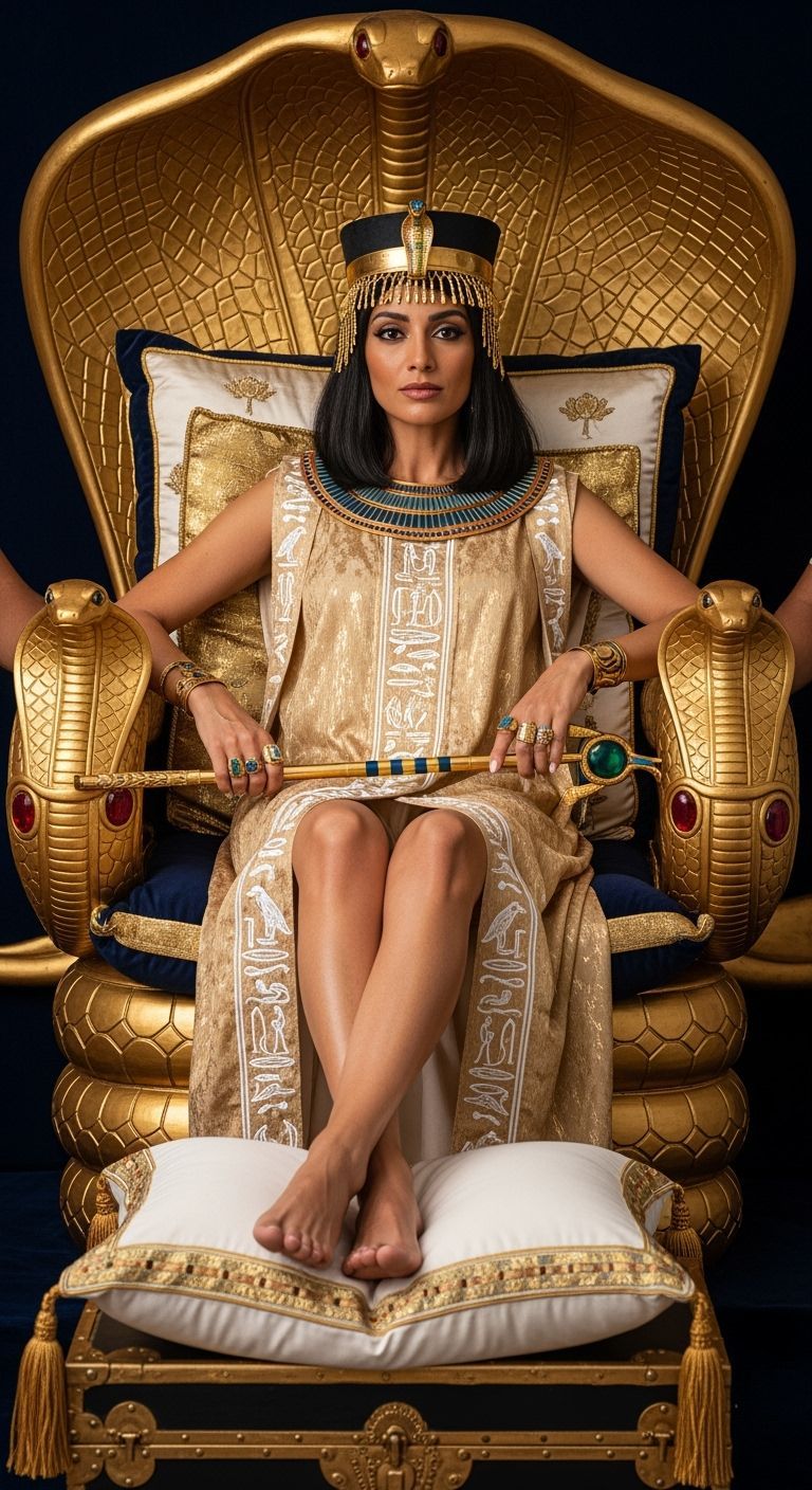 Egyptian Queen on Cobra Throne in Photorealistic Style