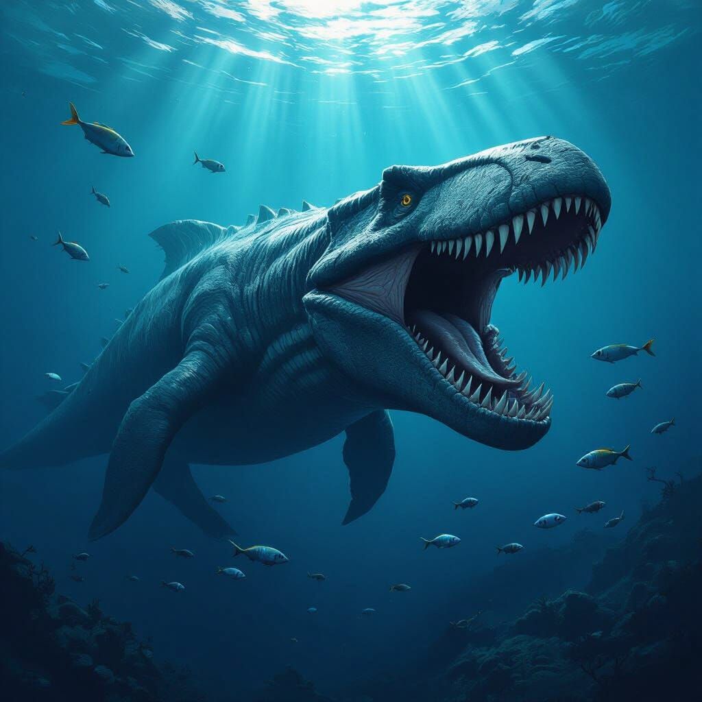 Pliosaur in Prehistoric Ocean, Digital Art