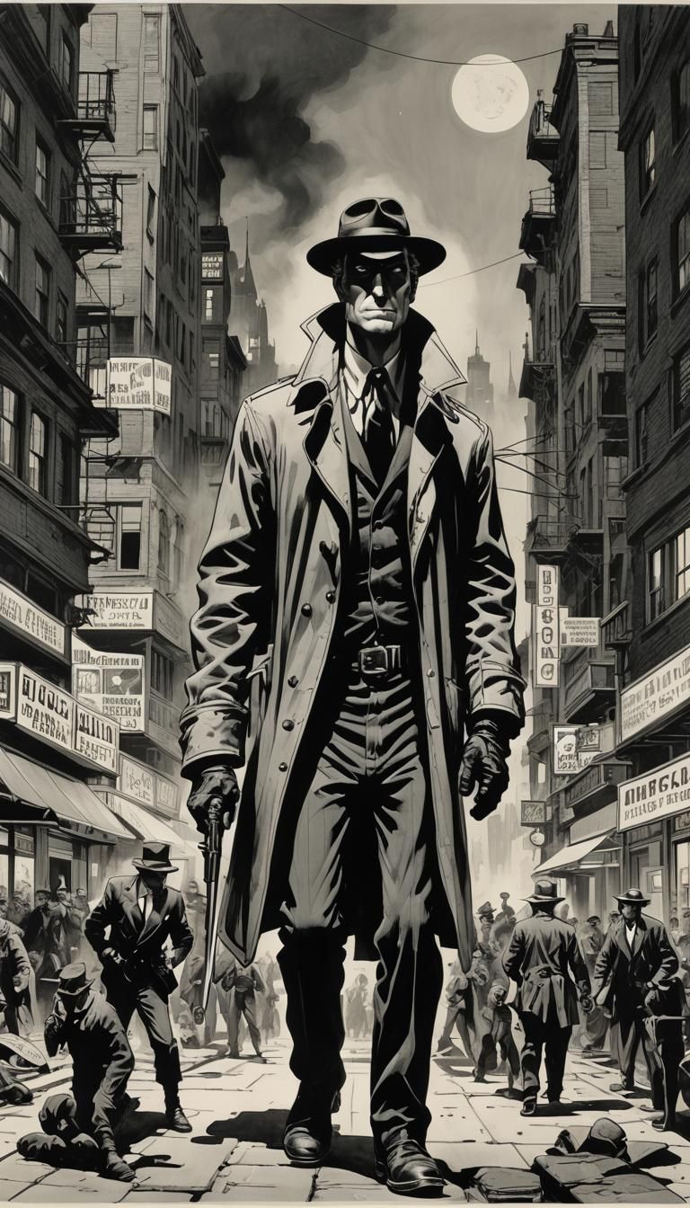 Noir Cityscape in Comic Book Style