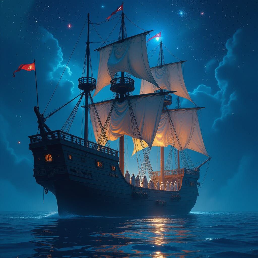 Spectral Galleon Navigating the Cosmos in Digital Art
