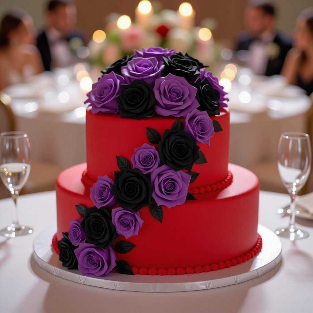 Red Wedding Cake with Dark Roses