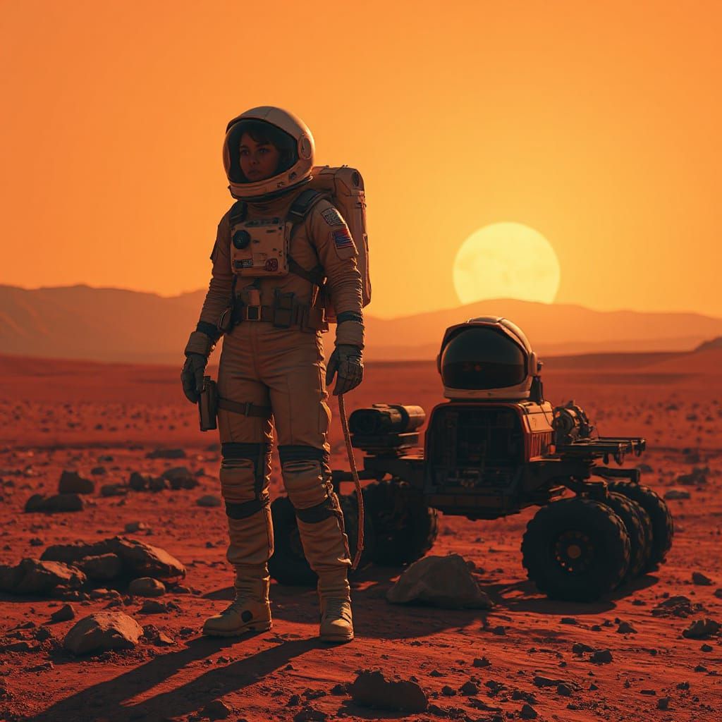 Female Astronaut Stranded on Mars in Cinematic Concept Art S...