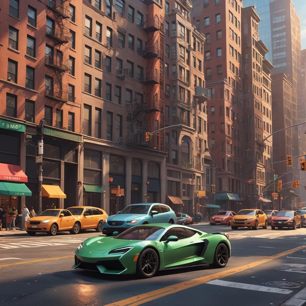 Sports Car Races Through Manhattan as 3D Art