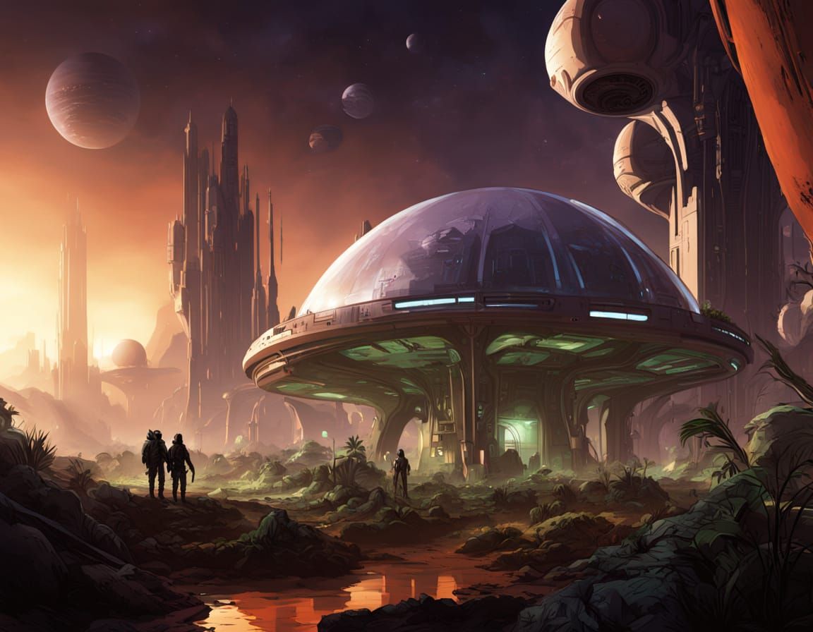 Martian City Under Dome at Twilight Sci-Fi Art