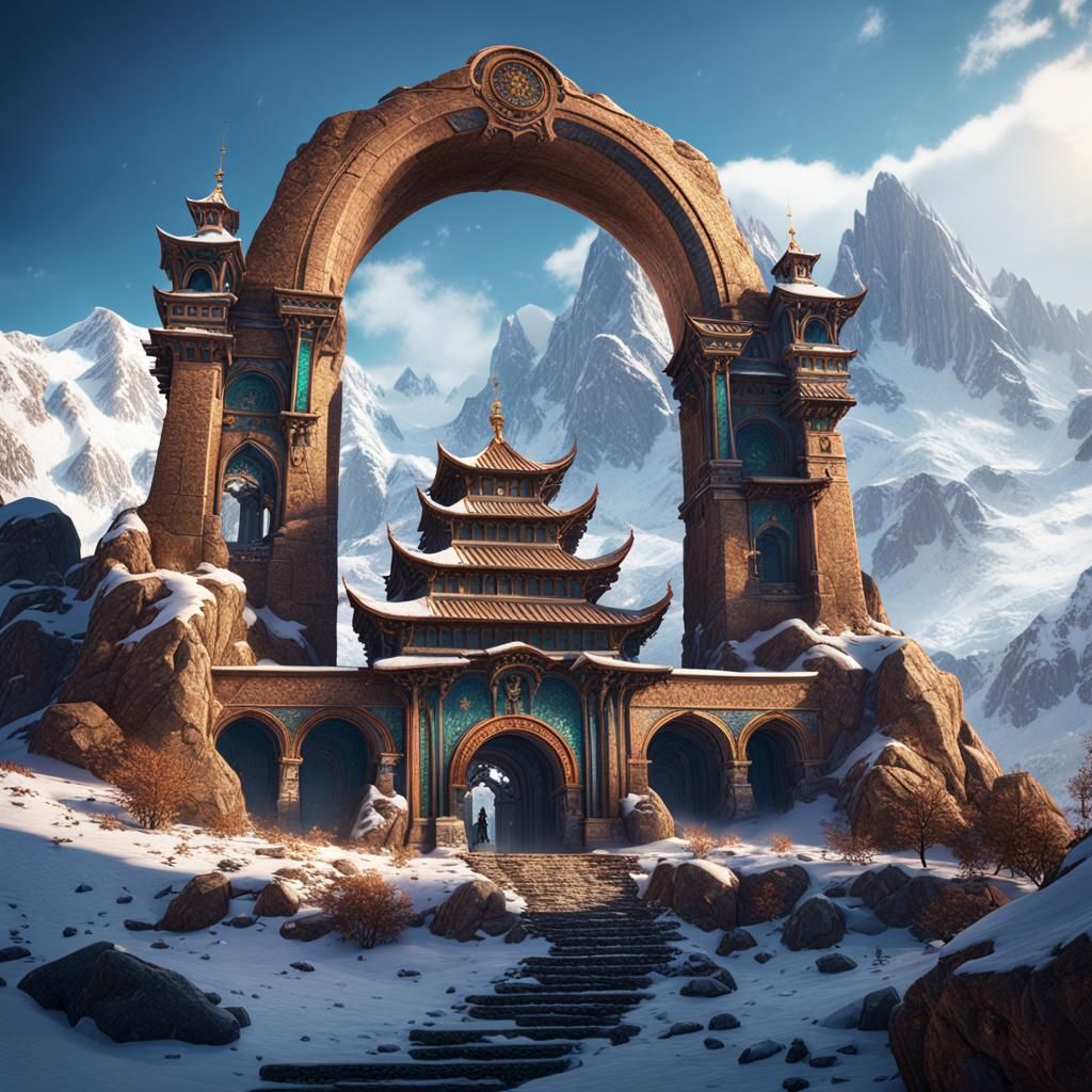 Snowy Mountain Monastery with Copper Arch