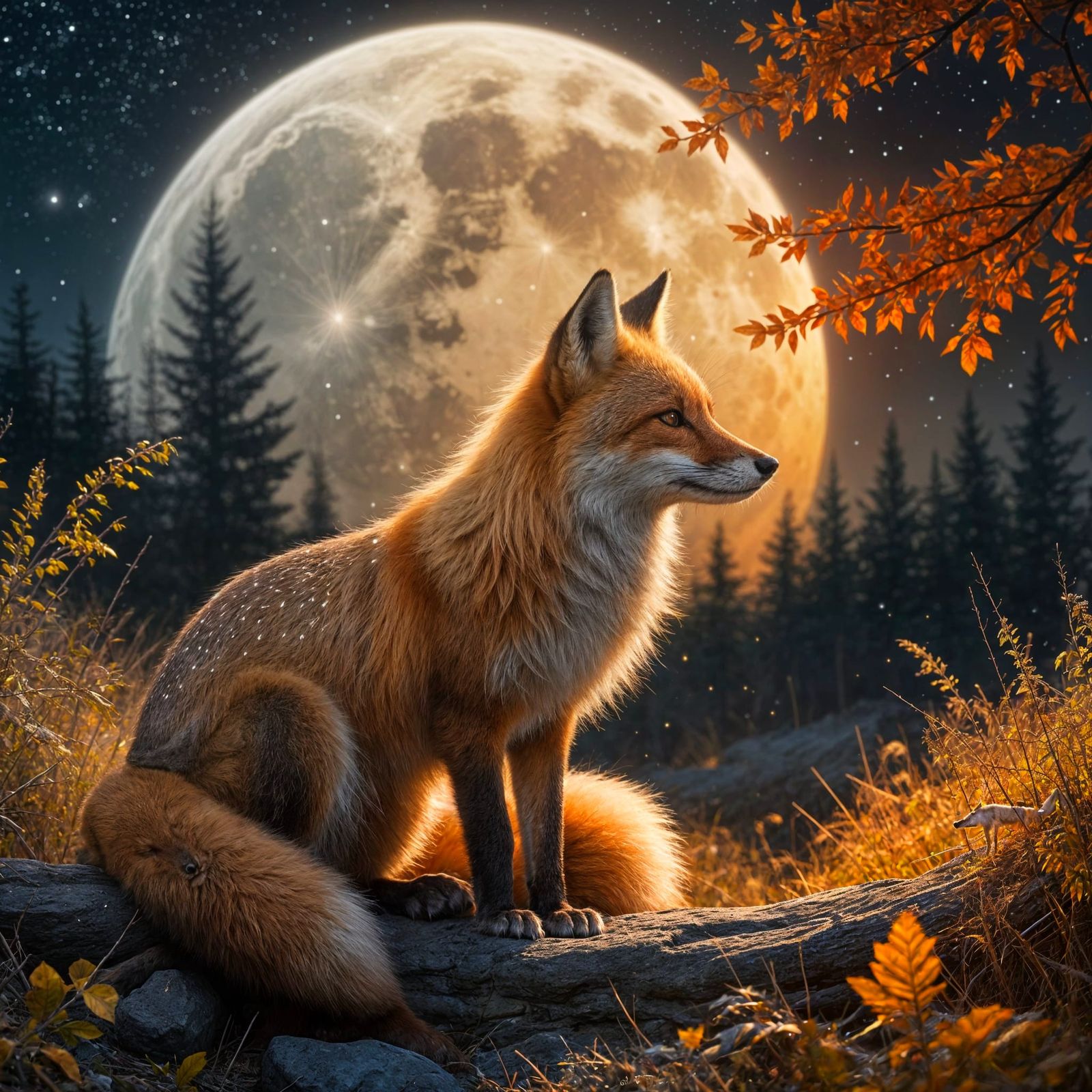 Fantastical Fox Under Golden Moonlight