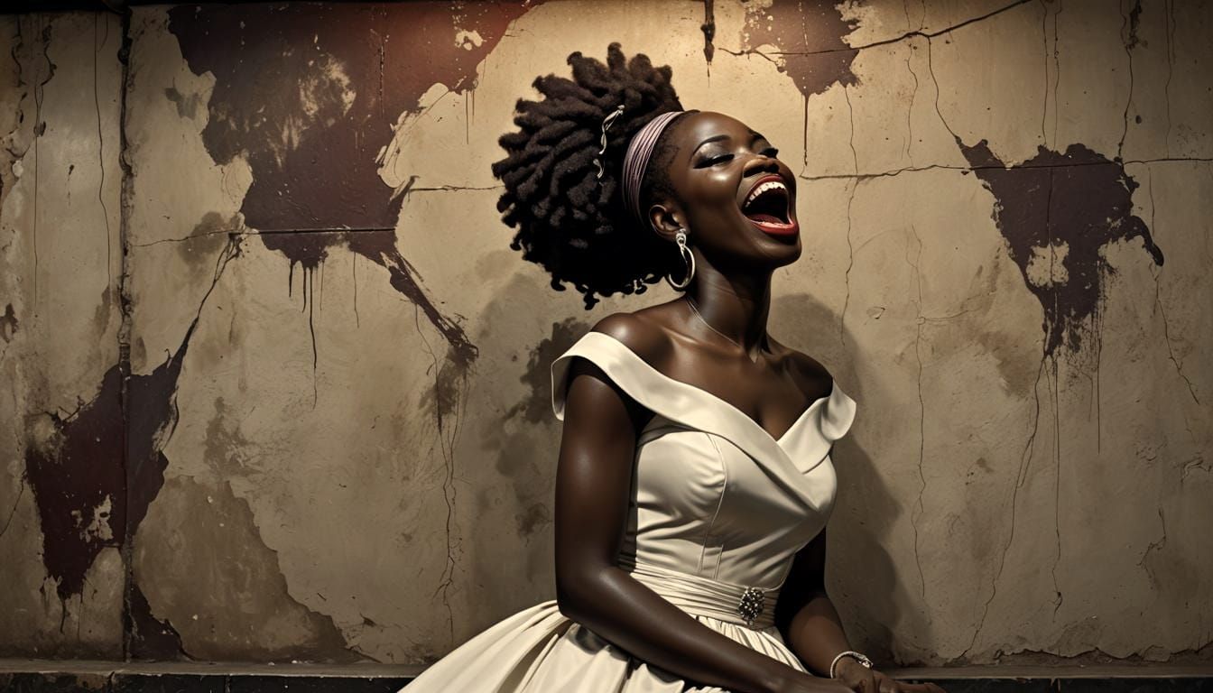 West African Singer in Abidjan Cafe, Expressive Portrait