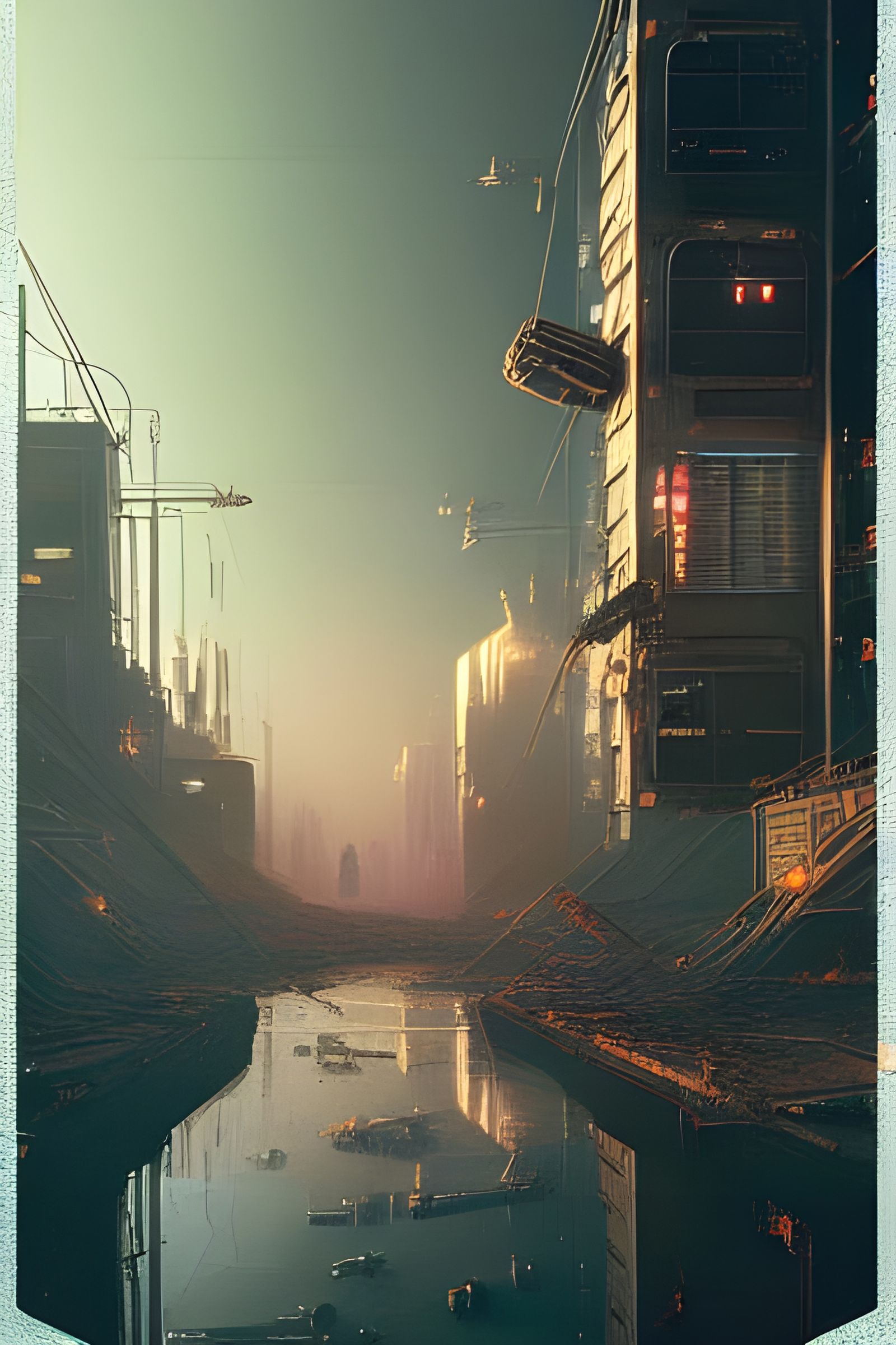 Dystopian Sci-Fi Cityscape in Hyperrealistic Style