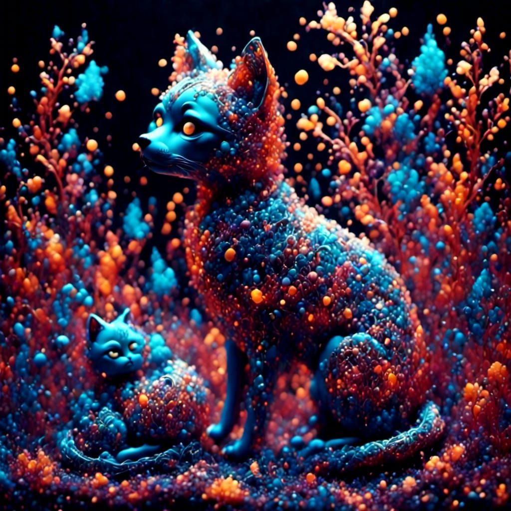 Claymation Dog and Cat in Abstract Fractal Art