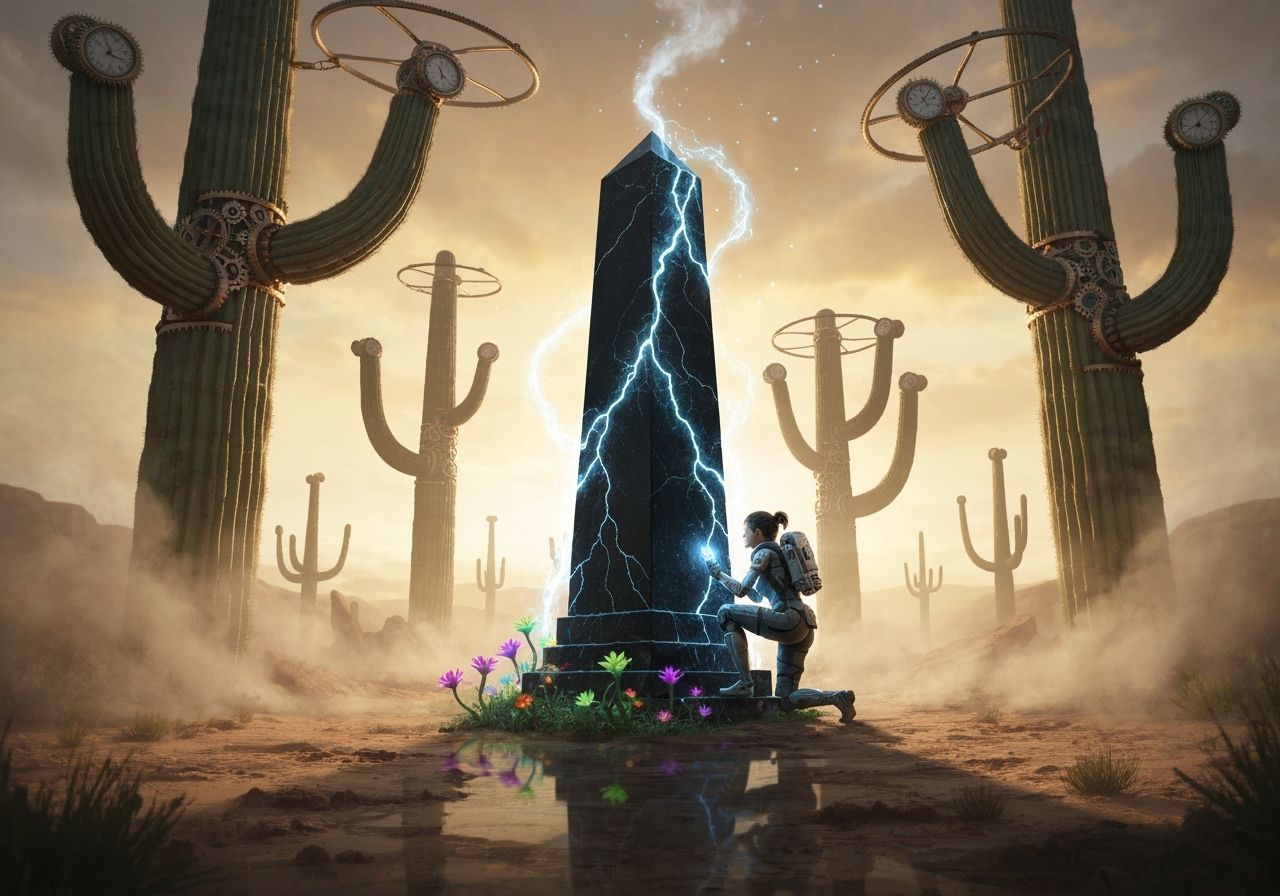 Quantum Archaeologist and Obsidian Obelisk, Digital Concept ...