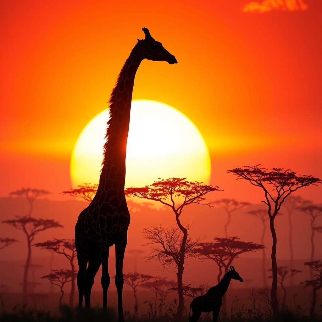 Giraffe Silhouette at Sunrise: Digital Concept Art