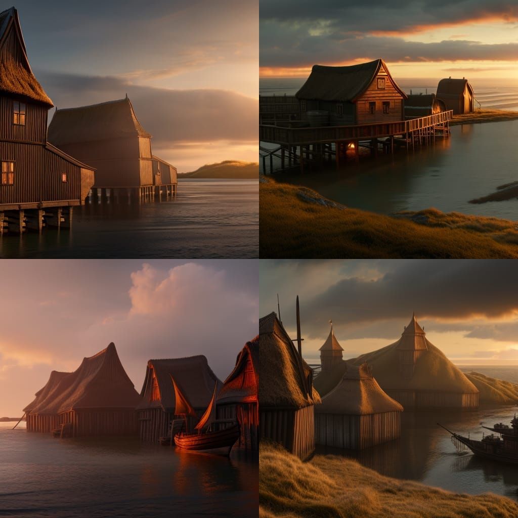 Quaint 1700s Fishing Village in Luminist Style