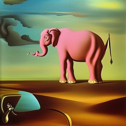 Surreal Pink Elephant Melts in a Dali-esque Dreamscape